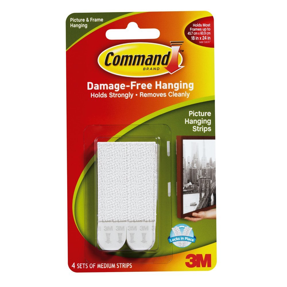 Command 17201-4PK Damage-Free Picture Hanging Strips, Medium, White, 4-Set