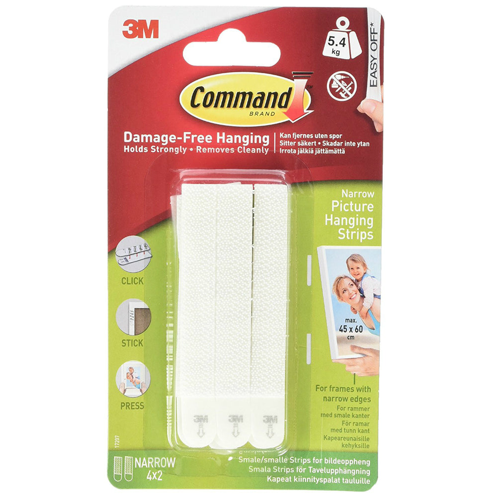 Command 17207 Narrow Picture Hanging Strips, White, 4-Set