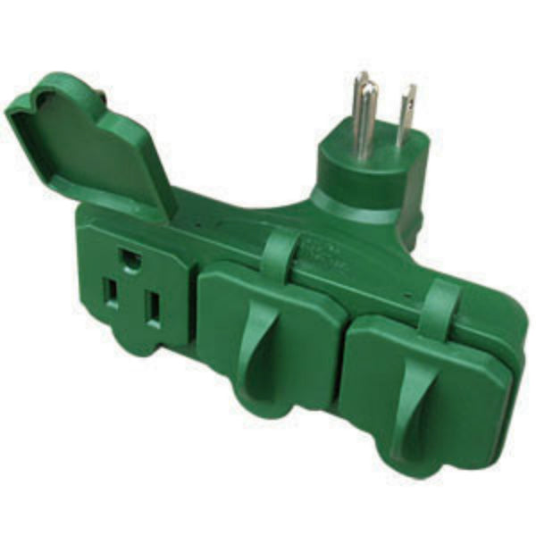 Master Electrician KAB-3FLU Heavy Duty 3-Outlet Grounded Outdoor Adapter, Green