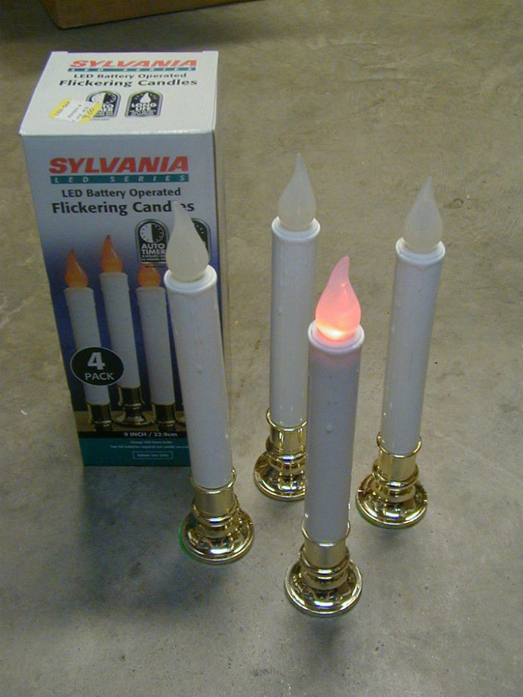 Sylvania V24329-88 Battery-Op Flickering LED Candle w/Timer, Gold Base, 4-Pack