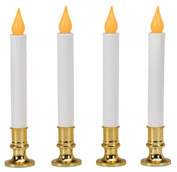 Sylvania V24329-88 Battery-Op Flickering LED Candle w/Timer, Gold Base, 4-Pack