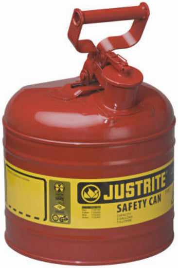 Justrite 7120100 Type I Steel Safety Gas Can, 2 Gallon, Red