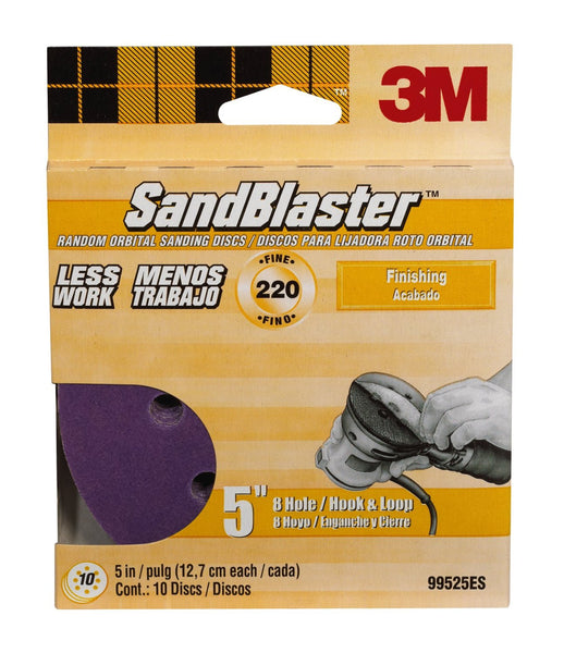 3M 99525ES SandBlaster Sanding Discs, 5" x 8-Hole, Fine 220 Grit, 10-Pack