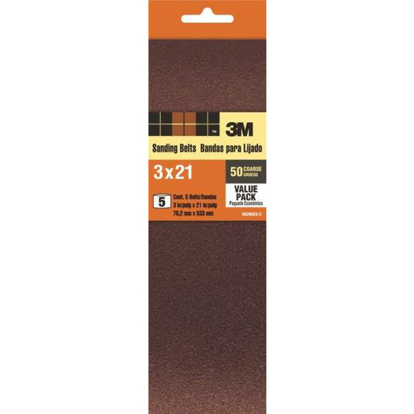 3M 99266NA Heavy Duty Resin Bond Power Sanding Belt, 3" x 21", 50 Grit, 5-Pack
