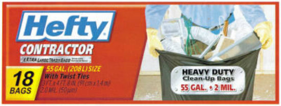 Hefty E2-5520 Extra Large Contractor Bag w/ Twist Ties, 55 Gallon, Gray, 18-Ct