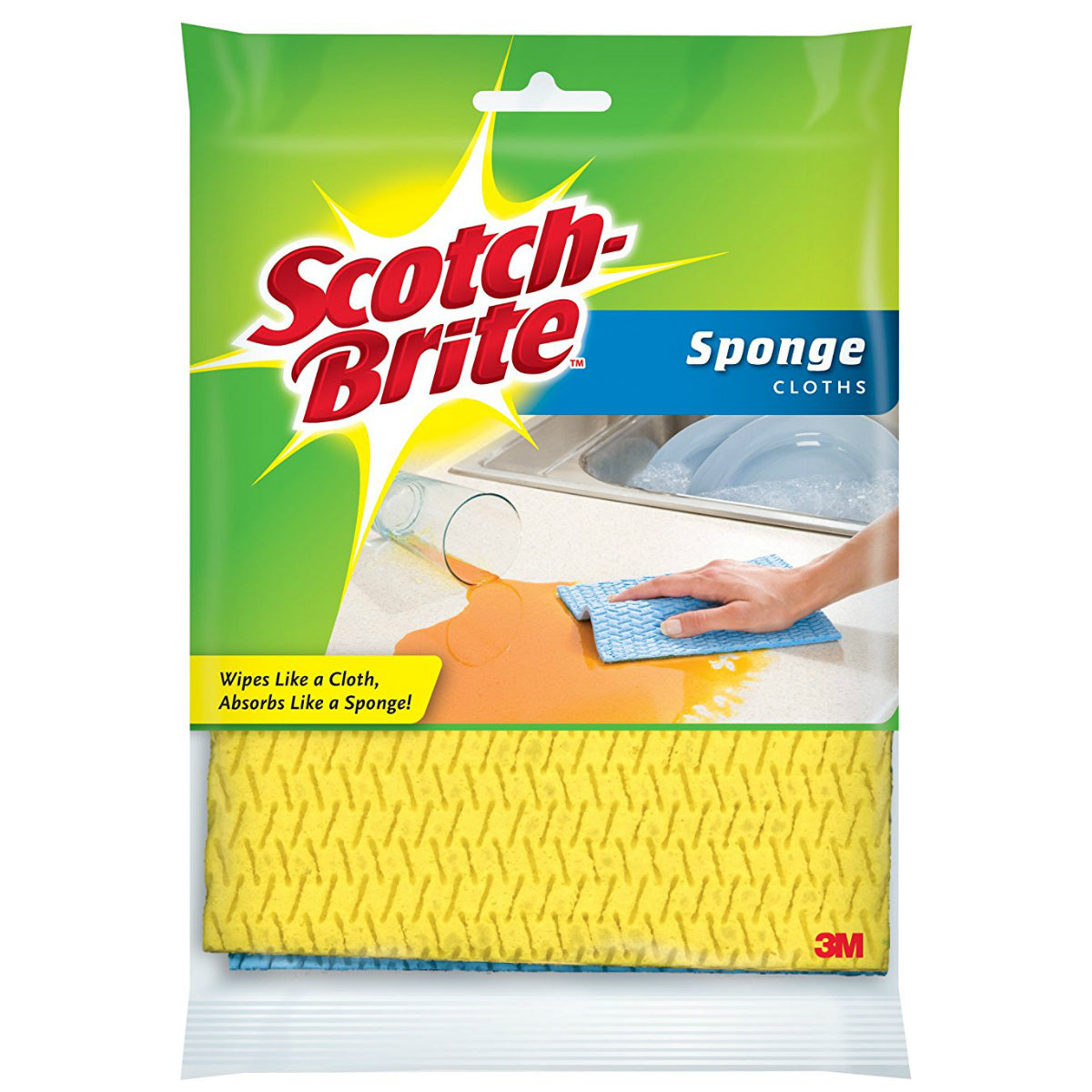 Scotch-Brite 9055 Reusable Non-Scratch Absorbent Sponge Cloth, 7.8"x6.8", 2/Pack