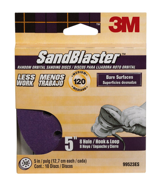 3M 99523ES SandBlaster Sanding Discs, 5" x 8-Hole, Medium 120 Grit, 10-Pack