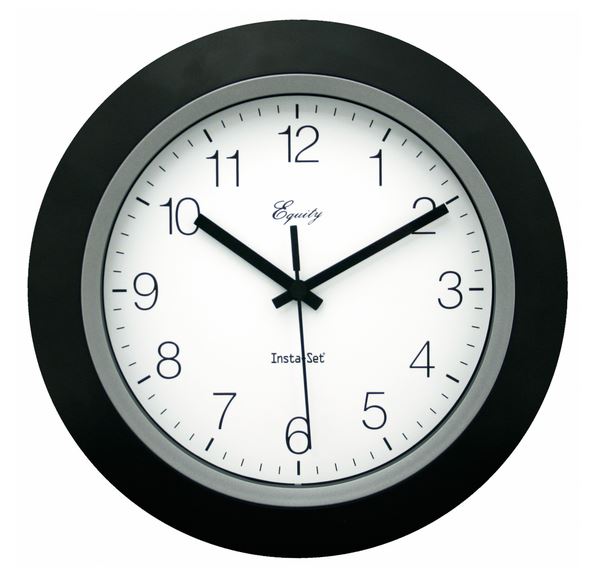 Equity® 40222B Insta-Set Analog Wall Clock with Black Plastic Frame, 10"