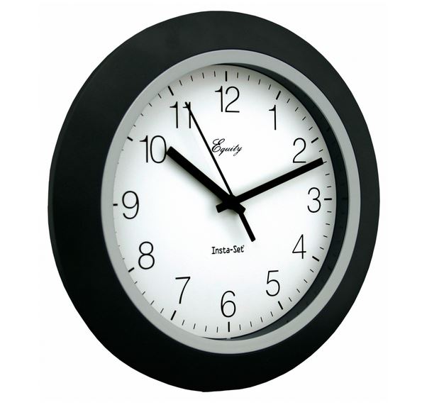 Equity® 40222B Insta-Set Analog Wall Clock with Black Plastic Frame, 10"