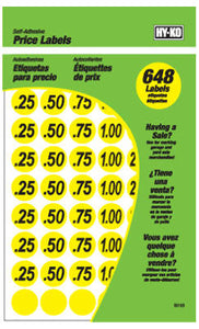 Hy-Ko 30103 Garage Sale Price Label, 3/4", Yellow, 648-Piece