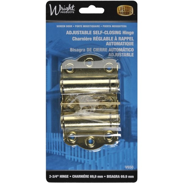 Wright Products V650 Adjustable Self Closing Hinge, Brass Plated, 2-3/4", 2-Pk