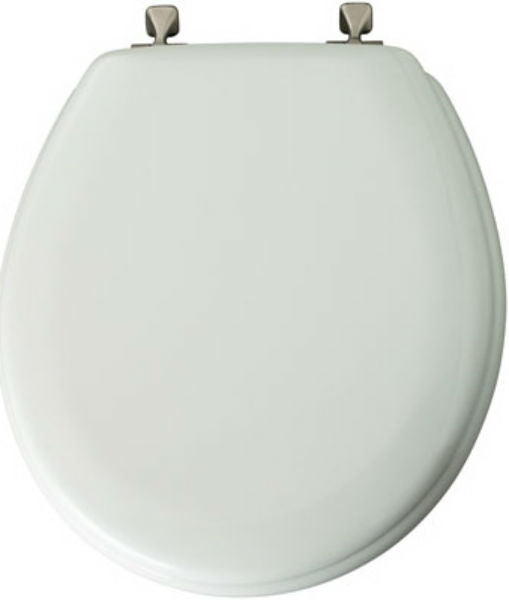 Mayfair 44BN-000 Round Molded Wood Toilet Seat w/ Brushed Nickel Hinge, White