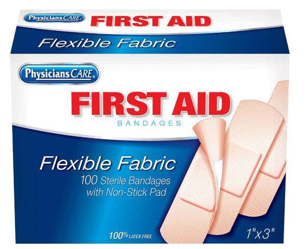 PhysiciansCare® 90098 First Aid Flexible Fabric Sterile Bandages, 1"x3", 100-Ct