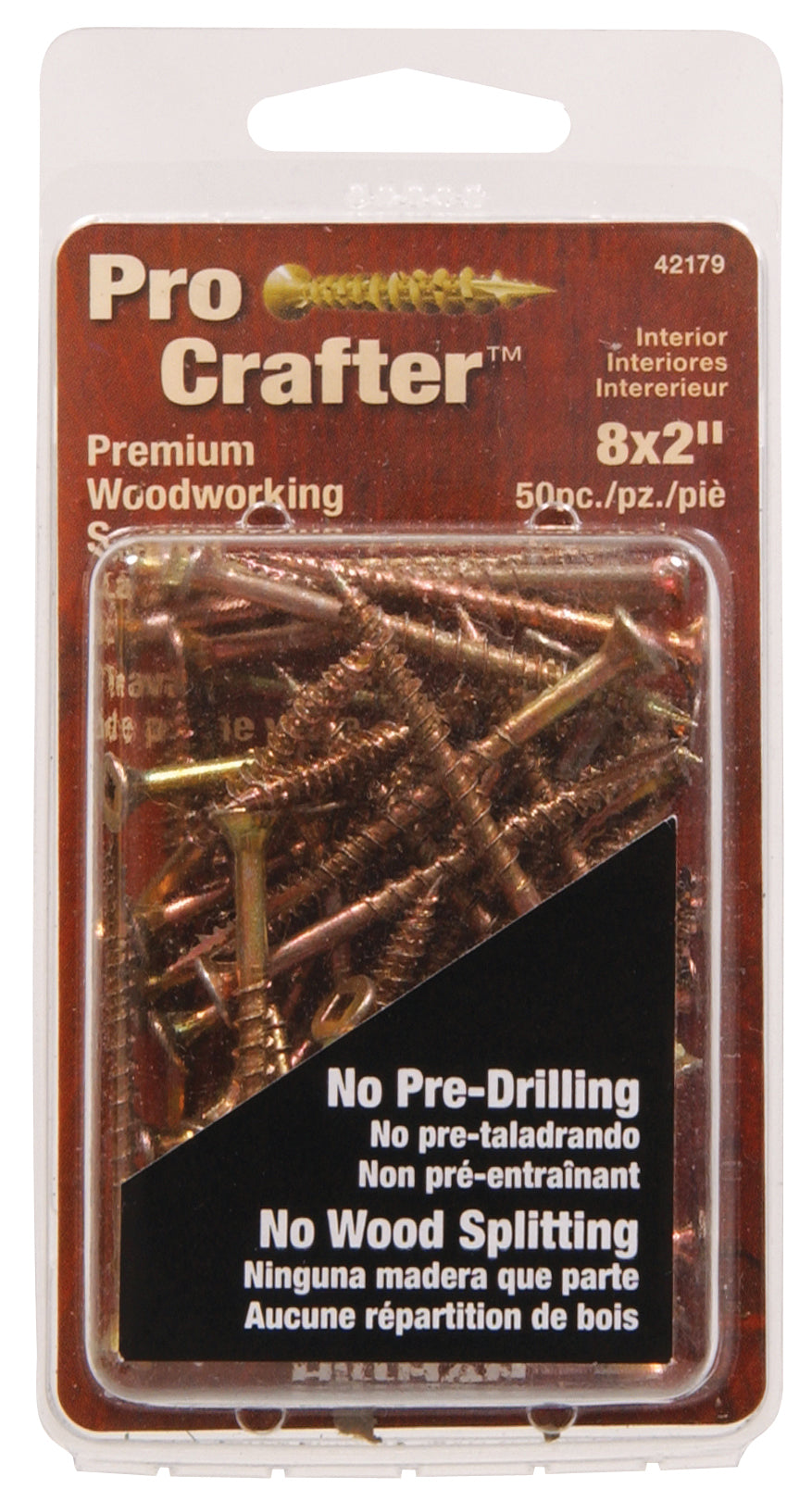 Hillman 42179 Flat Head Square Drive ProCrafter Premium Wood Screw 8x2", 50-Pk