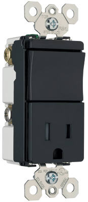 Pass & Seymour Decorator Combo Single Pole Switch & Receptacle, 15A, Black