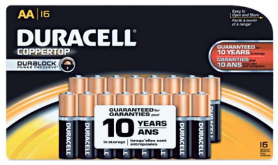 Duracell® MN1500B16 Copper Top Duralock AA Battery, 1.5 Volt, 16-Pack