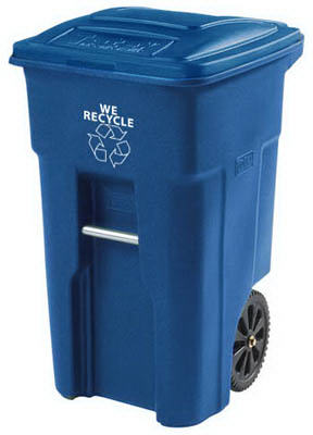 Toter 2-Wheel Blue Recycle Cart with Attached Lid, 32 Gallon
