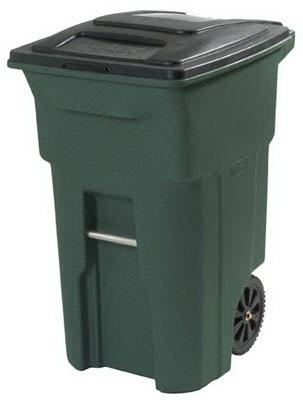Toter 2-Wheel Greenstone Body Cart with Attached Black Lid, 64 Gallon