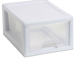 Sterilite 20518006 Stacking Storage Drawer, 6 Qt, White Frame with Clear Drawer