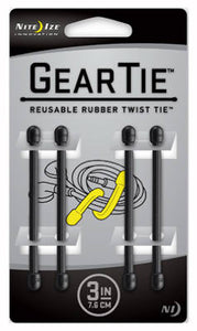 Nite Ize® GT3-4PK-01 Gear Tie® Reusable Rubber Twist Tie, 3", Black, 4-Pack