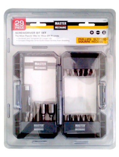 Master Mechanic 132861 Screwdriver Bit Set, Chrome Vanadium Steel, 29-Piece
