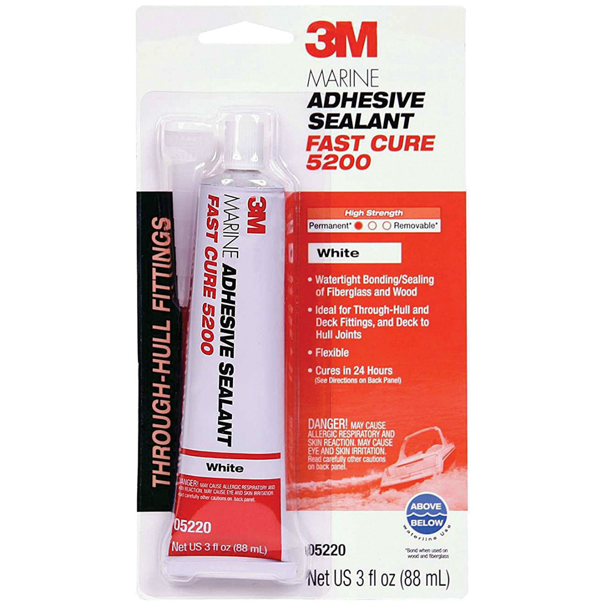3M 05220 Marine Adhesive Sealant Fast Cure 5200, 3 Oz, White