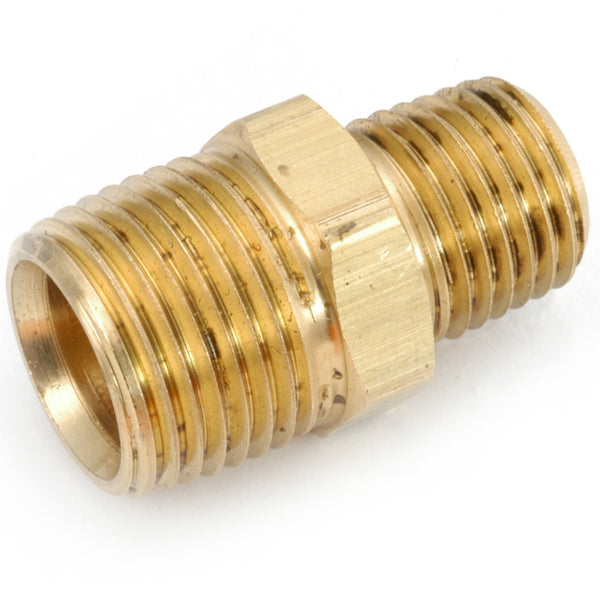 Anderson Metals 756123-0402 Lead Free Reducing Hex Nipple, Brass, 1/4" x 1/8"