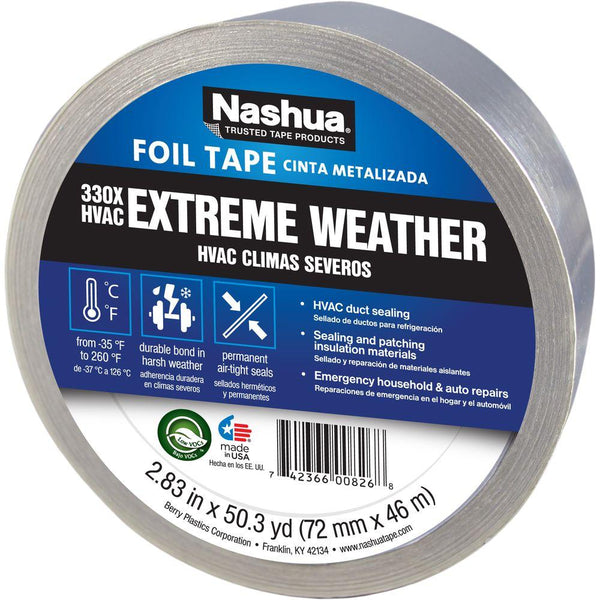 Nashua® 1087665 Extreme Weather HVAC Foil Tape, Silver, 2.83" x 50.3 Yd,  #330X
