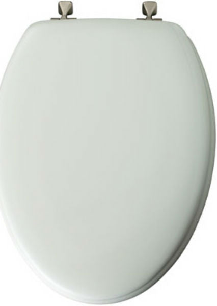 Mayfair 144BN-000 Elongated Molded Wood Toilet Seat w/ Brush Nickel Hinge, White