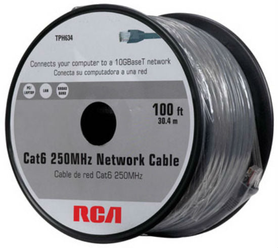 RCA TPH634 Cat-6 Network Cable, Gray, 100'
