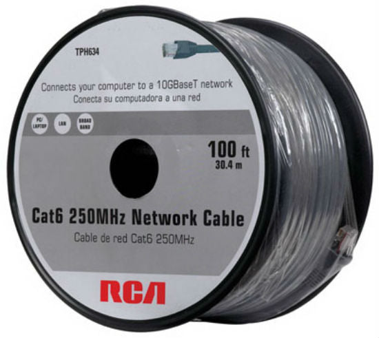 RCA TPH634 Cat-6 Network Cable, Gray, 100'