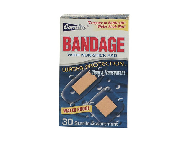 Coralite® 80707901182 Clear Waterproof Bandage, Assorted, 30 Count