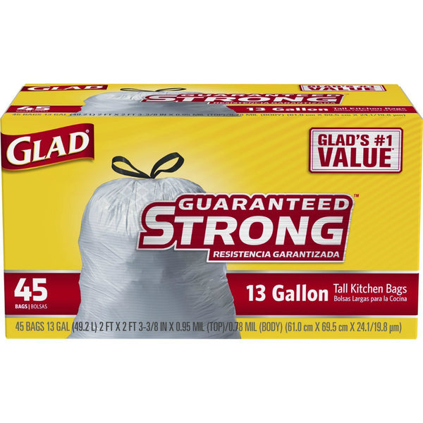 Glad® 78362 Tall Kitchen Drawstring Bags, 45-Count, 13 Gallon, 0.9 Mil