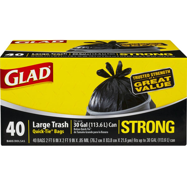 Glad® 60035 Outdoor Large Trash Bag, 30 Gallon, 40 Count