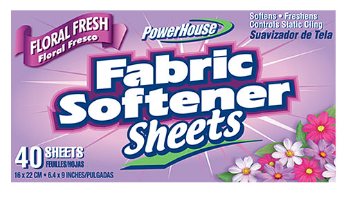 PowerHouse® 92609-7 Fabric Softener Sheet, Floral Fresh, 40-Count