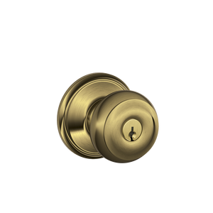 Schlage F51A VGEO609K4 Georgian Design Entry Lockset Knob, Antique Brass