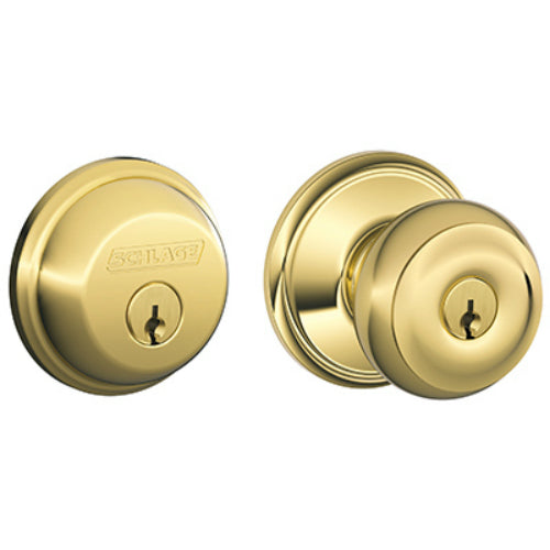Schlage FB50NVGEO505 Georgian Keyed Entry with Deadbolt, Bright Brass