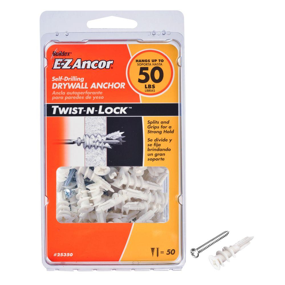 E-Z Ancor® 25350 Twist-N-Lock™ Self Drilling Drywall Anchor, 50 Lb, 50-Pack