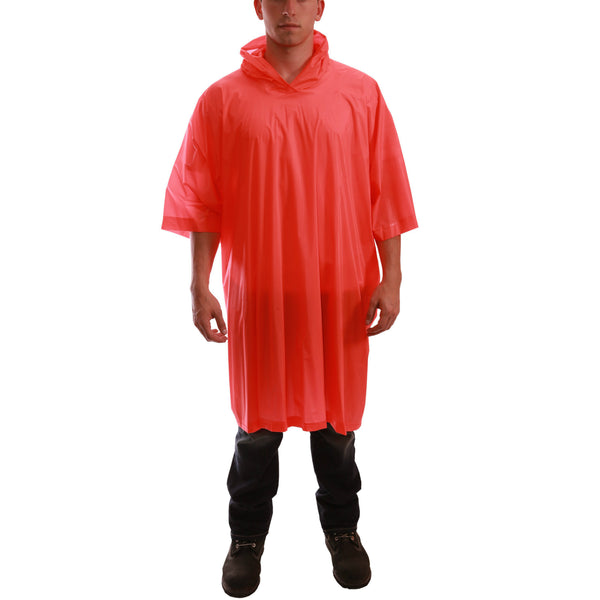 Tingley P68809 One-Size PVC Poncho with Attached Hood, Orange, 50" x 80"
