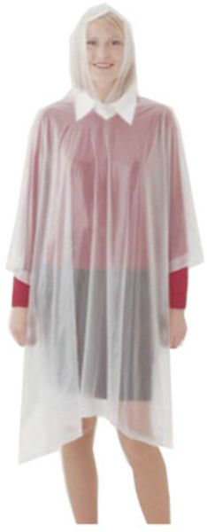 Tingley P68800 One-Size PVC Poncho with Attached Hood, Clear, 50" x 80"