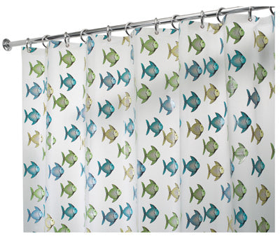 InterDesign® 27780 Fishy Vinyl Eva Shower Curtain, 72" x 72", Blue/Green