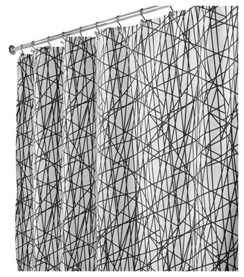 InterDesign® 36920 Abstract Fabric Shower Curtain, 72" x 72", Black & White