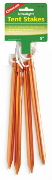 Coghlan's 1000 Orange Anodized Aluminum Ultralight Tent Stake, 9", 4-Count