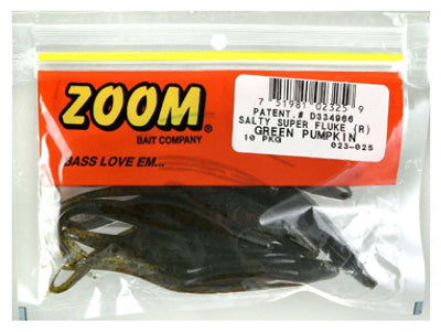 Zoom 023-025 Super Fluke Green Pumpkin Worm, 5.25", 10-Pack