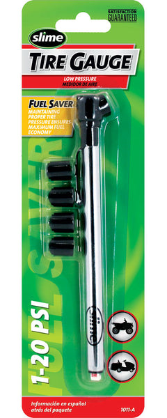 Slime® 1011-A Low Pressure Pencil Tire Gauge with Bonus Valve Caps, 1-20 PSI
