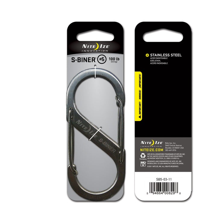 Nite Ize® SB5-03-11 S-Biner® Double-Gated Carabiner Style Clip, #5, Stainless Steel, 100 Lb