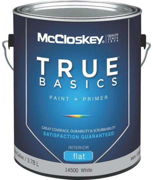 McCloskey 14500 True Basics Interior Flat Paint, Gallon, White