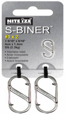 Nite Ize SB1-2PK-11 S-Biner Double-Gated Carabiner #1, Stainless Steel, 2-Pack