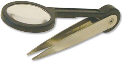 Hy-Ko KB341-BKT Tweezers with Magnifying Lens, 3.5", Nickel Plated, 30-Piece