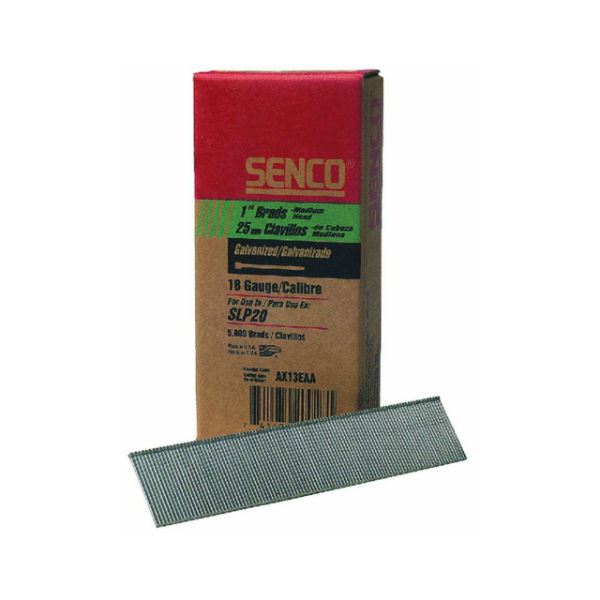 Senco® AX13EAA Galvanized Straight Strip Brad Nails, 1", 5000-Count, 18 Gauge